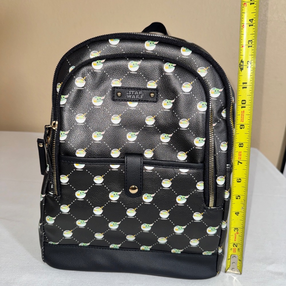 Star Wars The Mandalorian‎ Grogu Baby Yoda Mini Backpack Black Faux Leather Bag - Picture 4 of 10